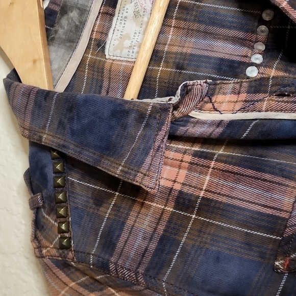 Miss Me Distressed Long Button Down  Studded Plaid Shirt - Picture 8 of 11